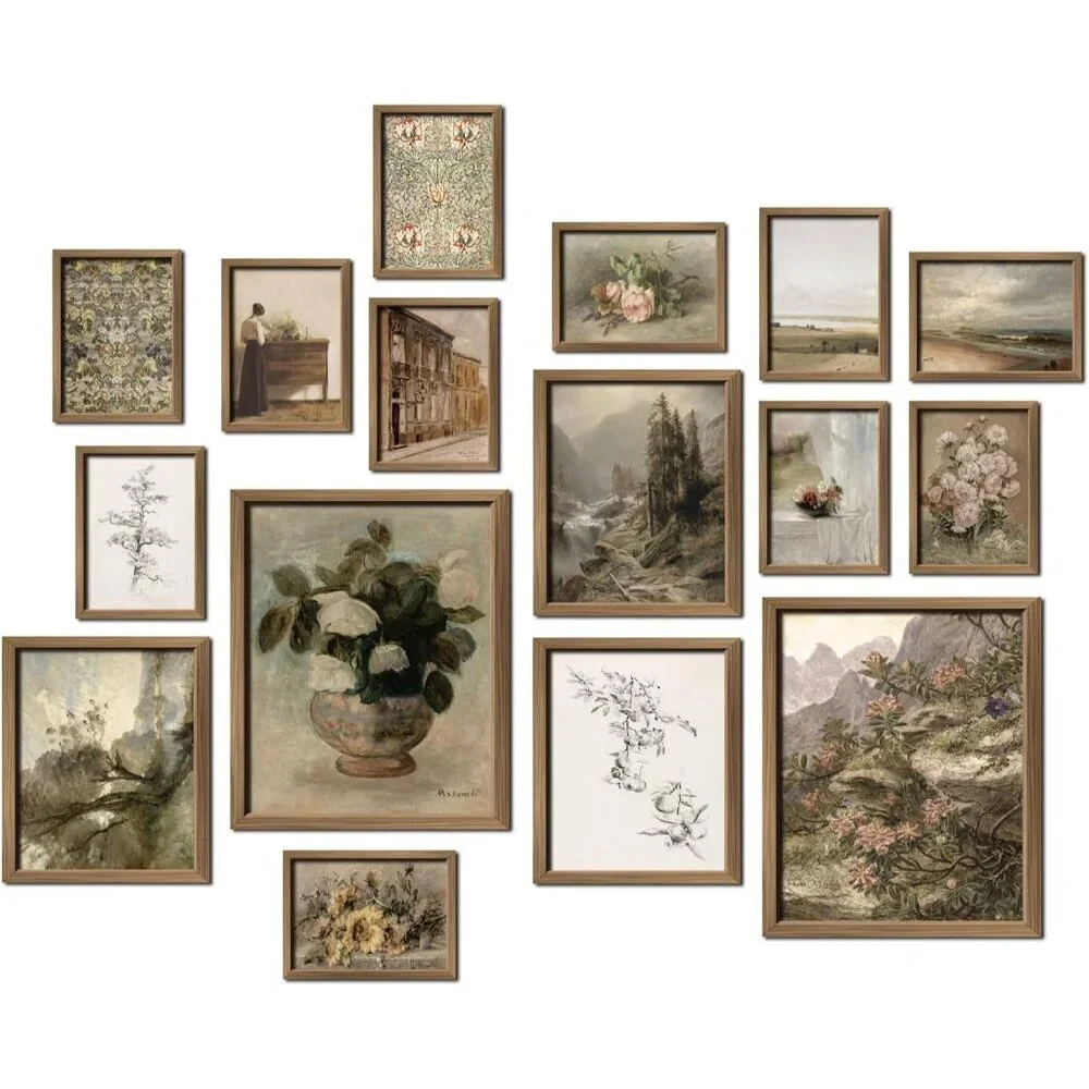 16 Pcs Framed Vintage Wall Art Decor French Country Farmhouse Gallery Frame Set